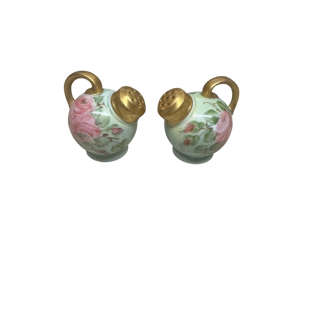 Rose Gold Hand Painted Porcelain Salt and Pepper Shakers Vintage Dainty Tea Pot